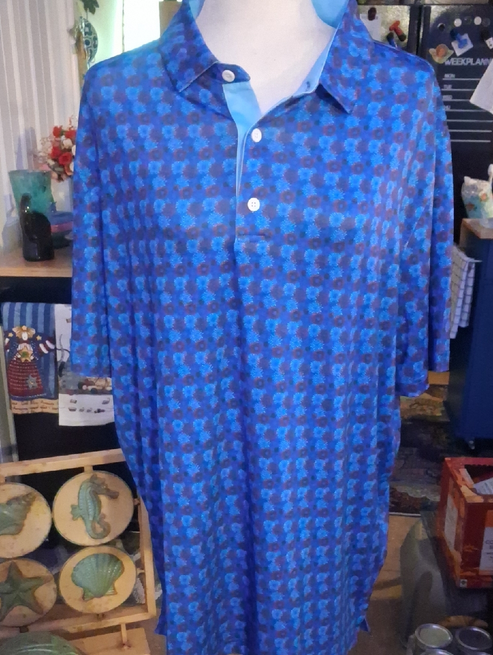 A New Coobigdog Golf Polo Men's Blue Patterned Polo Shirt Size XL